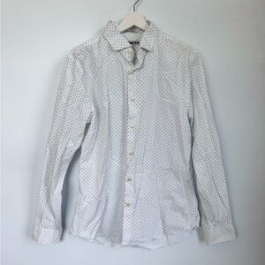 Express White Button-Up Extra Slim Fit Shirt with Blue Micro Dots Sz Large
